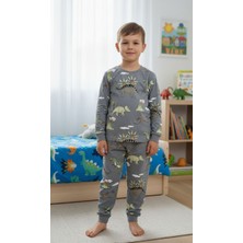 Isobel Dinozor Baskılı % 100 Pamuk Erkek Çocuk Pijama Takımı