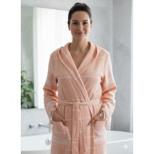 Luna %100 Pamuk Peştemal Bornoz Kapüşonlu Unisex- Somon