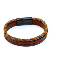 Herşey Nota Terra Twist – Örgü Detaylı Kahverengi Hakiki Deri Erkek Bileklik