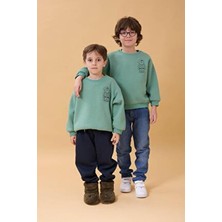 Perendi Erkek Çocuk Bisiklet Yaka Ayı Baskılı Sweatshirt Çağla