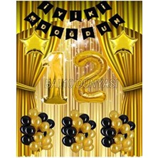 Bal10 Dünyası Gold Renk Yıldız Folyo Banner Balon Seti 12 Yaş