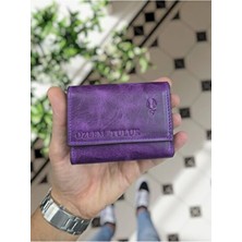 Visso Leather 660 Hakiki Deri Dikey Akordeon Kartlık Model Mor Renkli Küçük Boy Özellikli
