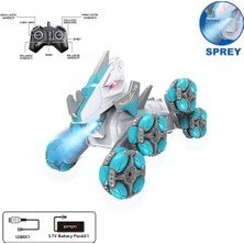 Uzaktan Kumandalı Full Fonksiyon Şarjlı 2,4g 8 Teker Buhar Atan Dinozor Araba - Mavi