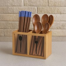 Erkugo Bambu Ikili Kaşıklık Kutusu – Doğal Bambu Çatal Kaşık Düzenleyici, Mutfak Tezgâhı Için Şık ve Dayanıklı Kaşıklık (5 x 13 Cm)