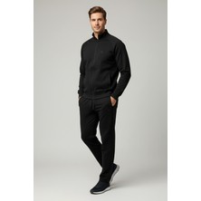 Remsa Erkek Pamuklu Fermuarlı Eşofman Takımı 7018 Siyah