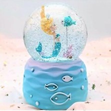 Hediyezen Işıklı Deniz Kızı Orta Boy Müzikli Kar Küresi Mavi Renkli Dekoratif Tasarım