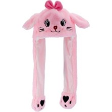 Aware Time Pembe Peluş Figürlü Oynar Kulaklı Kışlık Bere Şapka Kadınlar İçin Hareketli Işıklı