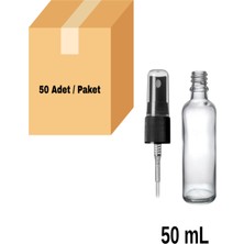 Labbakkal Cam Şeffaf Sprey Şişe 50 ml - Siyah Sprey Başlık 50 Adet