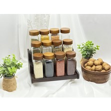 Aden Glass Stantlı 12'li Cam Baharat Takımı