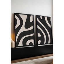 Huhuli Ahşap Siyah Çerçeveli Soyut Tablo Seti 20 x 30 cm Modern Tasarım ve Estetik Tema