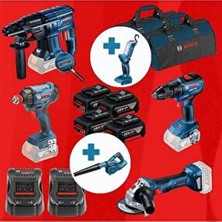 Bosch Gbh 180 + Gdx 180 + Gsr 18V-50 + Gws 180 4x5 Ah 2xgal 1880 Hediye Fener + Üfleme 6lı Set