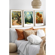Huhuli Ahşap Çerçeveli Vincent Van Gogh Tablo Seti Bej Renk Soyut Tema 20 x 30 Ebatlar