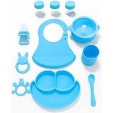 CKM Silikon CKM 11 Parça Mavi Silikon Mama Seti Ergonomik Tasarım Bpa’sız Bebek Beslenme Seti