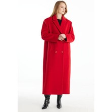 Ted Baker Kırmızı Kadın Palto - 40 Uzun Kol Pamuk Malzemeden Oversize Tasarım