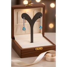 Tasarım Akuamarin Montür Sarkıntı Gümüş Küpe