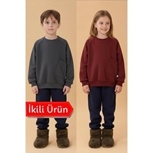 Perendi Erkek Çocuk Rahat Kalıp Cep Detaylı 2’li Içi Polarlı Sweatshirt – Bordo & Antrasit