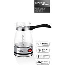 General Home Cz-47 Elektrikli Cam Cezve Siyah | 0.5 L Türk Kahvesi, 700W, Gösterge Işıklı