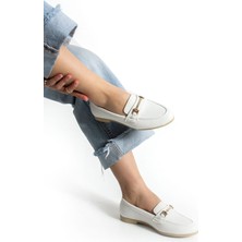 Hepici Beyaz Tokalı Günlük Babet Hafif Rahat Ayakkabı