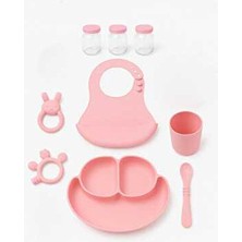 CKM Silikon CKM 9 Parça Pembe Silikon Mama Seti BPA İçermez Kolay Temizlenebilir Bebek Beslenme Seti