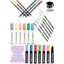 Artline 6 Renk Pastel Fosforlu 7 Renk Canlı Fosforlu Edding 1200 12 Renk 1.0 mm Ince Çizim Kalemi
