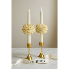 Equinox (2’li) Gold Şakayık Detaylı Beyaz Şamdan Mum – El Yapımı Dekoratif