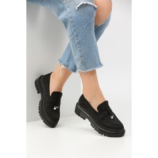 Hepici Loafer Günlük Kadın Siyah Süet Rahat Ayakkabı