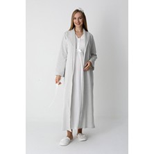 Erdeniz Tekstil Hamile & Lohusa Gecelik ve Sabahlıklı Viskon Pamuklu Takım / Jakarlı Çizgili Uzun Sabahlık