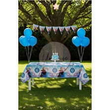 Frozen Elsa Mini Parti Seti – Masa Örtüsü + Flama + 10 Metalik Mavi Balon