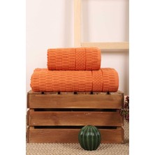 Mira Home 2 Parça Banyo Havlu Takımı %100 Pamuklu Çubuk Desen Turuncu