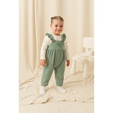 Buufuu Kız Bebek Takım Fırfırlı Askılı Tulum ve Kalpli Body Temalı Waffle Kumaş 9 - 12 Ay