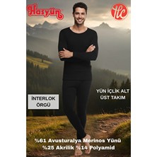 Hasyün Erkek Siyah %61 Yün Ter Emici Kaşındırmaz Içlik Uzun Kol Üst Alt Takım