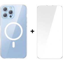 Pazarcan Baseus Crystal iPhone 13 Pro Magsafe Silikon Kılıf + Tempered Ekran Koruyucu Set-(5775)