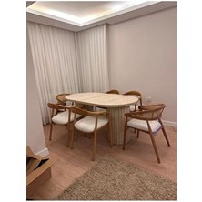 Sezbil Yemek Odası Masa Takımı Traverten Masa Bohem Sandalye Ahşap Masa Takımı