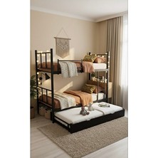 Modern Style Home Modern Yıldız Yavrulu Ranza 90X190 Yatak Uyumlu 3 Kişilik Siyah Metal Ranza Karyola