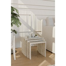 Traverten Mermer Desen 3lü Zigon Seti Modern Zigon Sehpa Koltuk Sehpası Yan Sehpa Servis Sehpası