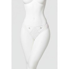 Aria's Closet Beyaz Dantelli Metal Aksesuarlı Fantezi Külot