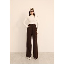 Hazel Kadın Kahverengi Arkası Lastikli Palazzo Pantolon