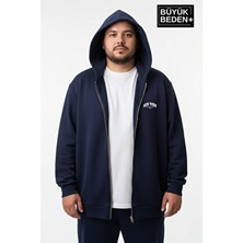 Superlife Erkek Büyük Beden Fermuarlı Kapüşonlu New York Baskılı Ince Sweatshirt Hırka SPR26BHR923