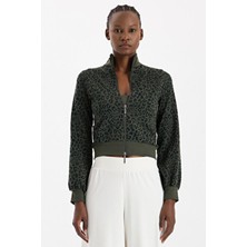 Bomber Ceket Leopar Desenli Koyu Yaprak Yeşili