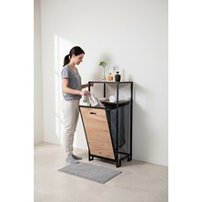 Evle 2 Raflı Metal Banyo Düzenleyici, Kapaklı Çamaşır Sepeti ve Çok Amaçlı Raf Ünitesi