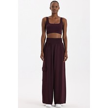 COMEUP Yüksek Belli Kargo Cepli Pantolon Burgundy