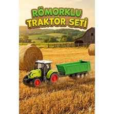 Craftivio Yeşil Römorklu Oyuncak Traktör - Hareketli Damperli Çiftlik Aracı Seti (24.5 Cm)