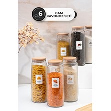 Homekolik 6'lı Cam Saklama Kabı Seti – Sızdırmaz Ahşap Kapaklı 1500 ml Çok Renkli Kuru Gıda Kavanozları