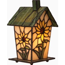 Home London Breeze El Yapımı Kuş Evi Tiffany Style Sarı Masa Lambası Ayçiçeği Deseni