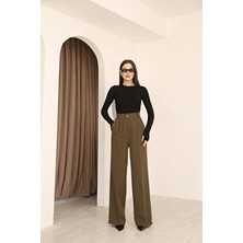 Hazel Kadın Haki Arkası Lastikli Palazzo Pantolon