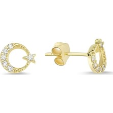 Zeya Kuyumculuk 14 Ayar Altın Taşlı Ay Yıldız Küpe