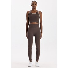 COMEUP Oval Kemer Tasarımlı Toparlayıcı Tayt Kadın Kakao Renkli Uzun Dar Kalıp