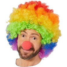 Rengarenk Gökkuşağı Afro Bonus Peruk ve Kırmızı Renk Sünger Burun 120 gr CHN-T775