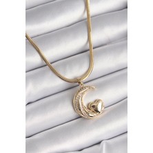 Pazarcan 316L Çelik Gold Renk Çelik Italyan Zincir Zirkon Taşlı Halil Figür Kalp Detay Kadın Kolye - Tj-Bko9