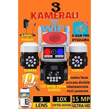 15MP 3 Kameralı 3 Ekran Ptz Wifi 3 Kamera Bildirim – Polis Çakarlı, Yapay Zeka, Renkli Gece Görüşü